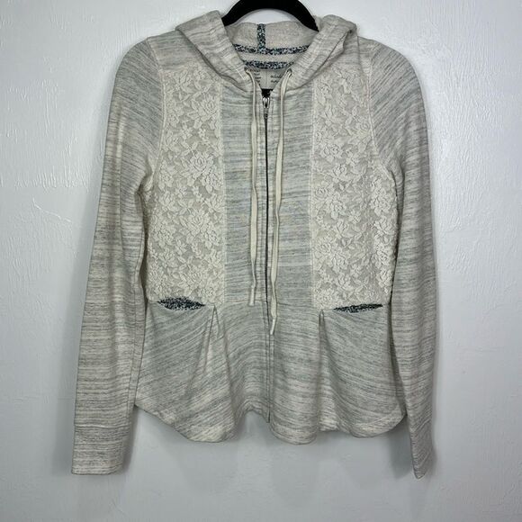 Anthropologie Saturday Sunday Boho Floral Lace Panels Zip Up Cardigan Size M - Picture 1 of 11